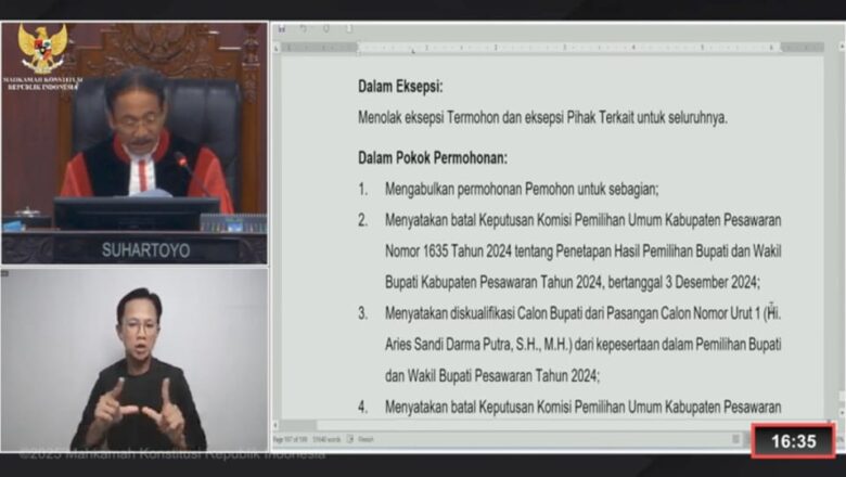 MK Putuskan Diskualifikasi Aries Sandi Sebagai Calon Bupati Pesawaran