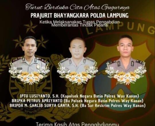 3 Anggota Polres Way Kanan Gugur Saat Bertugas Gerebek Judi Sabung Ayam