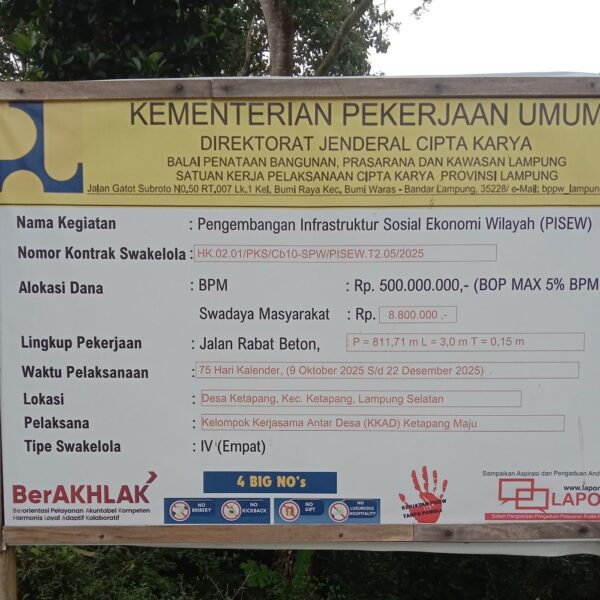 LSM PRO RAKYAT Akan Laporkan Proyek PISEW Tahun 2025 Lampung Selatan ke Presiden Prabowo dan Jaksa Agung RI, Untuk Di Audit BPK RI