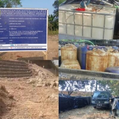 Proyek Tanggul Way Ketibung–Way Sulan Rp23,9 Miliar Disorot, Diduga Pakai Batu Bekas Bronjong dan Solar Subsidi