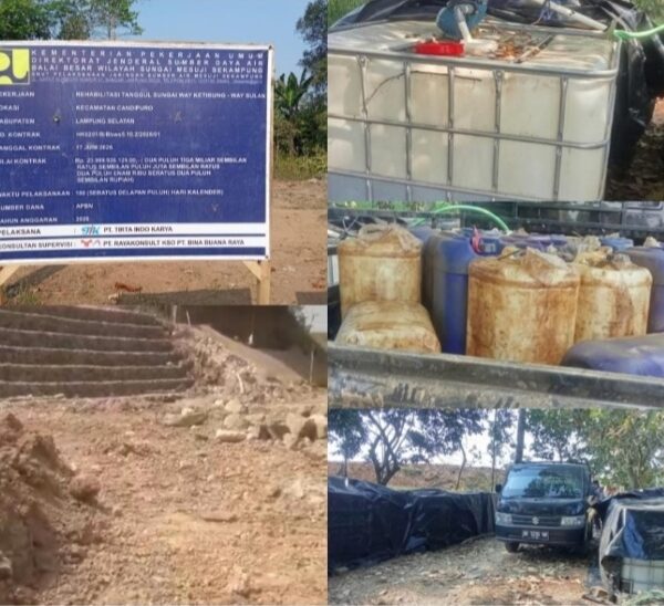 Proyek Tanggul Way Ketibung–Way Sulan Rp23,9 Miliar Disorot, Diduga Pakai Batu Bekas Bronjong dan Solar Subsidi