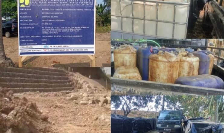 Proyek Tanggul Way Ketibung–Way Sulan Rp23,9 Miliar Disorot, Diduga Pakai Batu Bekas Bronjong dan Solar Subsidi