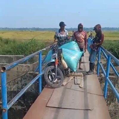 Motor Pengangkut Padi Terperosok Di Jembatan Way Pisang Desa Palas Pasemah, Warga Minta Dibangun
